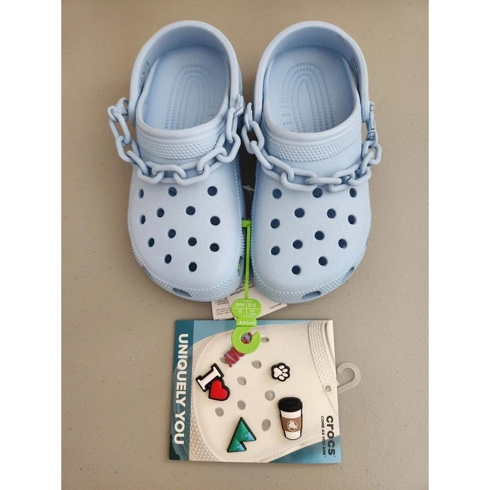 New Crocs CLASSIC CHAIN CLOG With 5 Charms Size M5/W7 Baby Blue